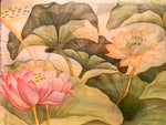 Load image into Gallery viewer, Hand Painted Lotus on Silk Chiffon Scarf
