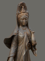 Load image into Gallery viewer, Quan-Yin-statue-standing-Antique-Rust-42-inches closeup beautiful face
