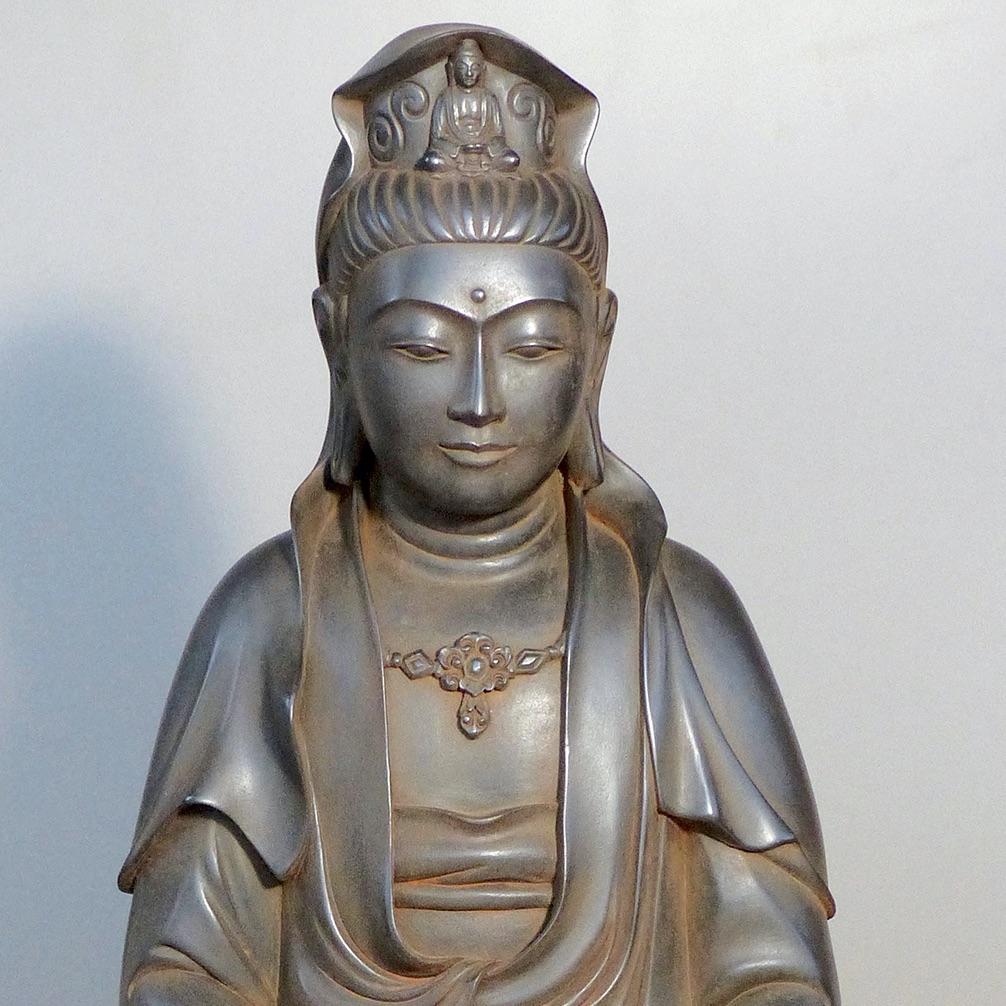 Quan Yin Statues for sale in wood, bunded metals + marble GARDEN OF