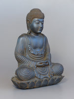 Load image into Gallery viewer, Buddha Statue in Meditation Japanese Style Antique Rust 16 inches three quarter view
