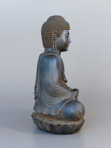 Buddha Statue in Meditation Japanese Style Antique Rust 16 inches side view
