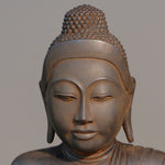 Load image into Gallery viewer, Burmese Buddha Statue antique rust 15 inches close up of beautiful face
