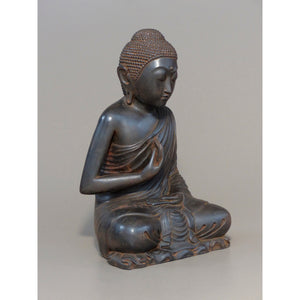 Gratitude Buddha Staute antique rust 3/4 view