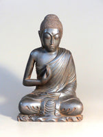 Load image into Gallery viewer, Gratitude Buddha Staute antique rust 3/4 view
