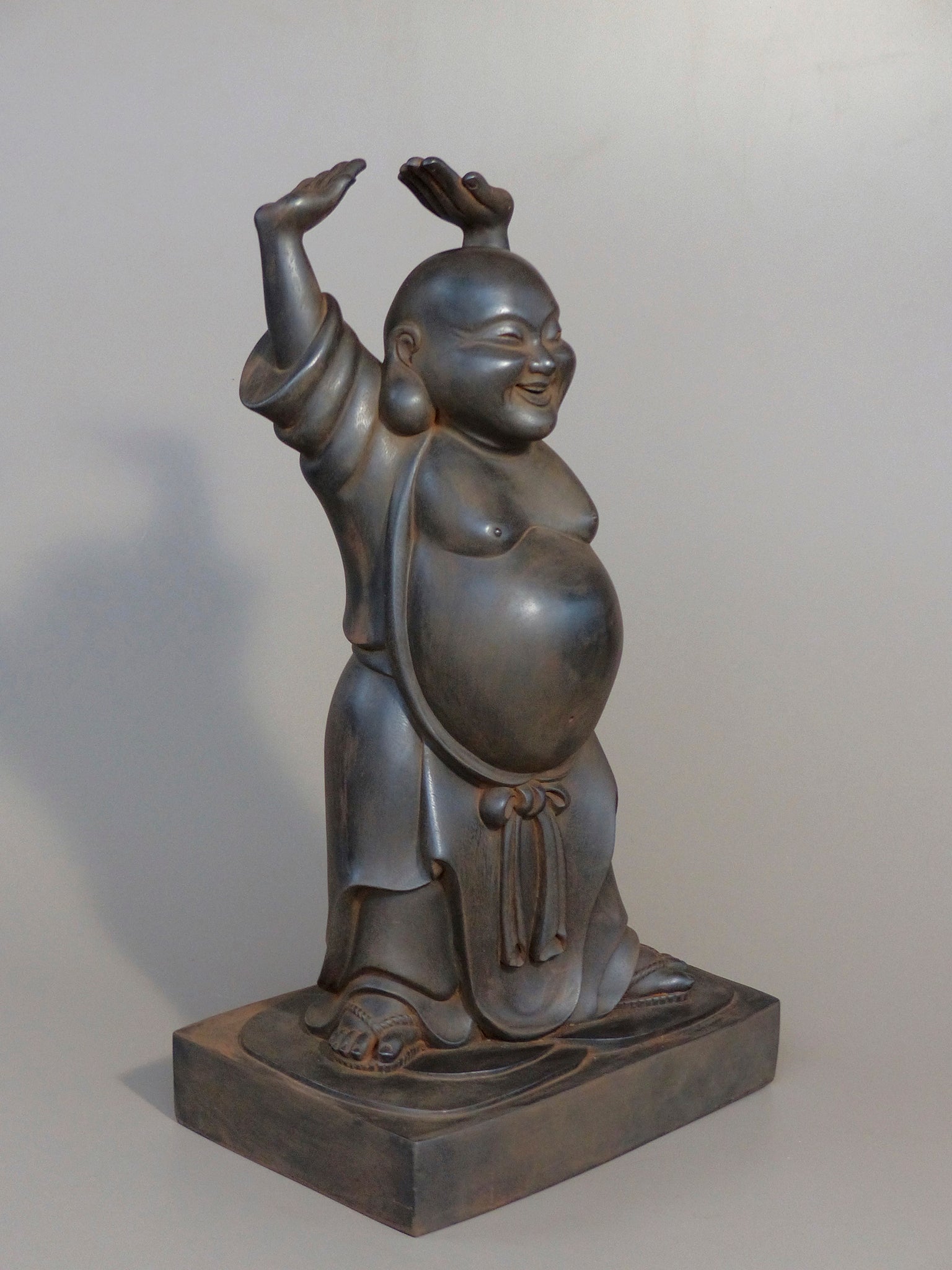 Laughing Buddha Statue Bronze 20 inches 3/4 view