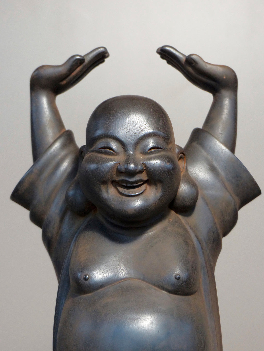 Laughing Buddha Statue Bronze 20 inches close up 