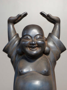 Laughing Buddha Statue Bronze 20 inches close up 