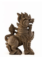 Load image into Gallery viewer, Chinthe Burmese Lion Guardian Rust Brown seated lion with decorative carving
