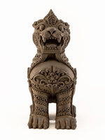 Load image into Gallery viewer, Chinthe Burmese Lion Guardian Rust Brown seated lion with decorative carving front view
