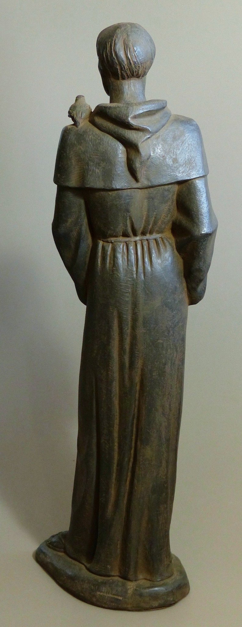 Saint Francis of Assisi Statue, Antique Rust 32in back view