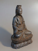 Load image into Gallery viewer, Quan Yin statue seated antique rust 24 inches 3/4 view
