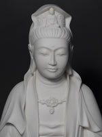 Load image into Gallery viewer, Quan Yin statue seated marble 24 inches close up of her beautiful face
