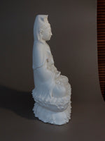 Load image into Gallery viewer, Quan Yin statue seated marble 24 inches side 
