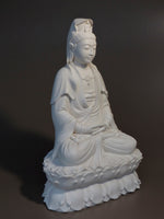 Load image into Gallery viewer, Quan Yin statue seated marble 24 inches three quarter view
