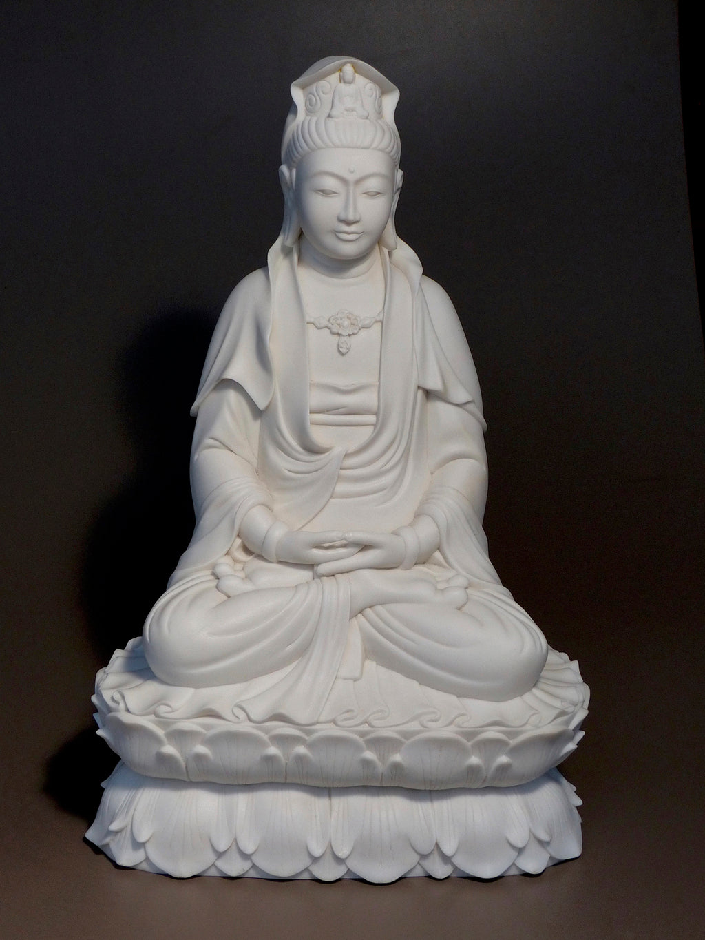 Quan Yin statue seated white marble 24 inches 