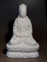 Load image into Gallery viewer, Quan Yin statue seated white marble 24 inches 
