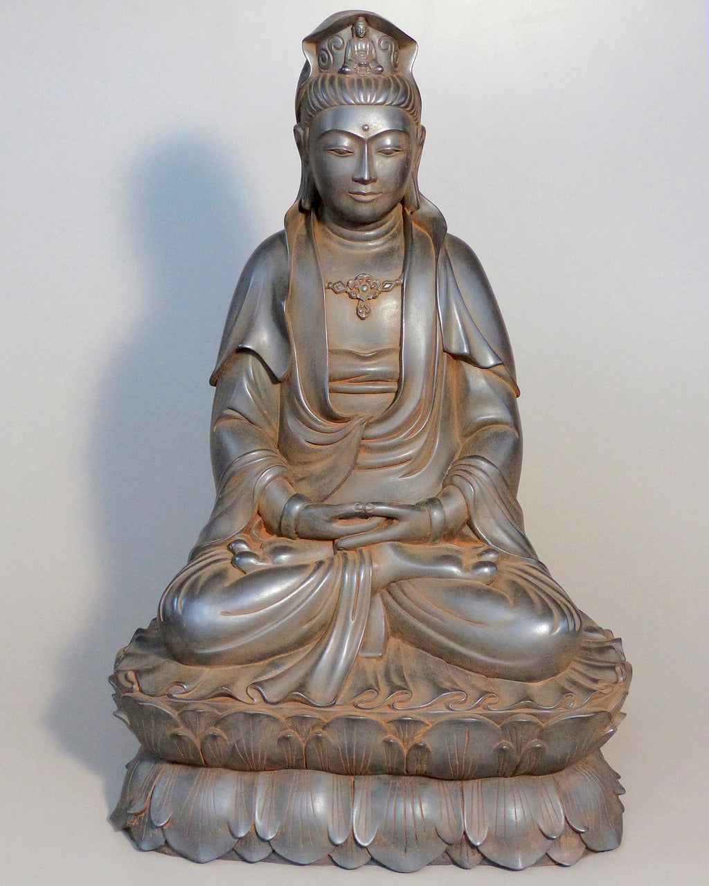 Quan Yin Statue Seated on Double Lotus| Antique Rust | 24 in. tall 